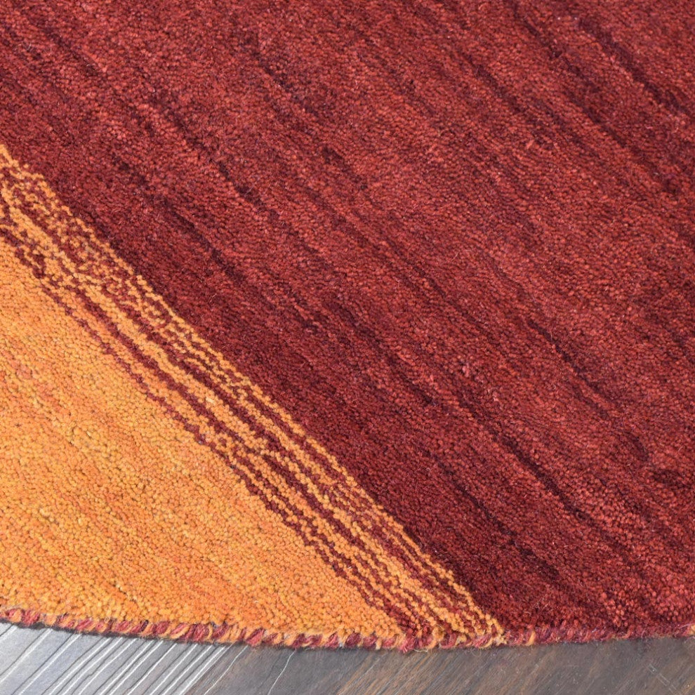 HAND KNOTTED LOOM WOOL ECO-FRIENDLY AREA RUGS - Round, Orange, Contemporary