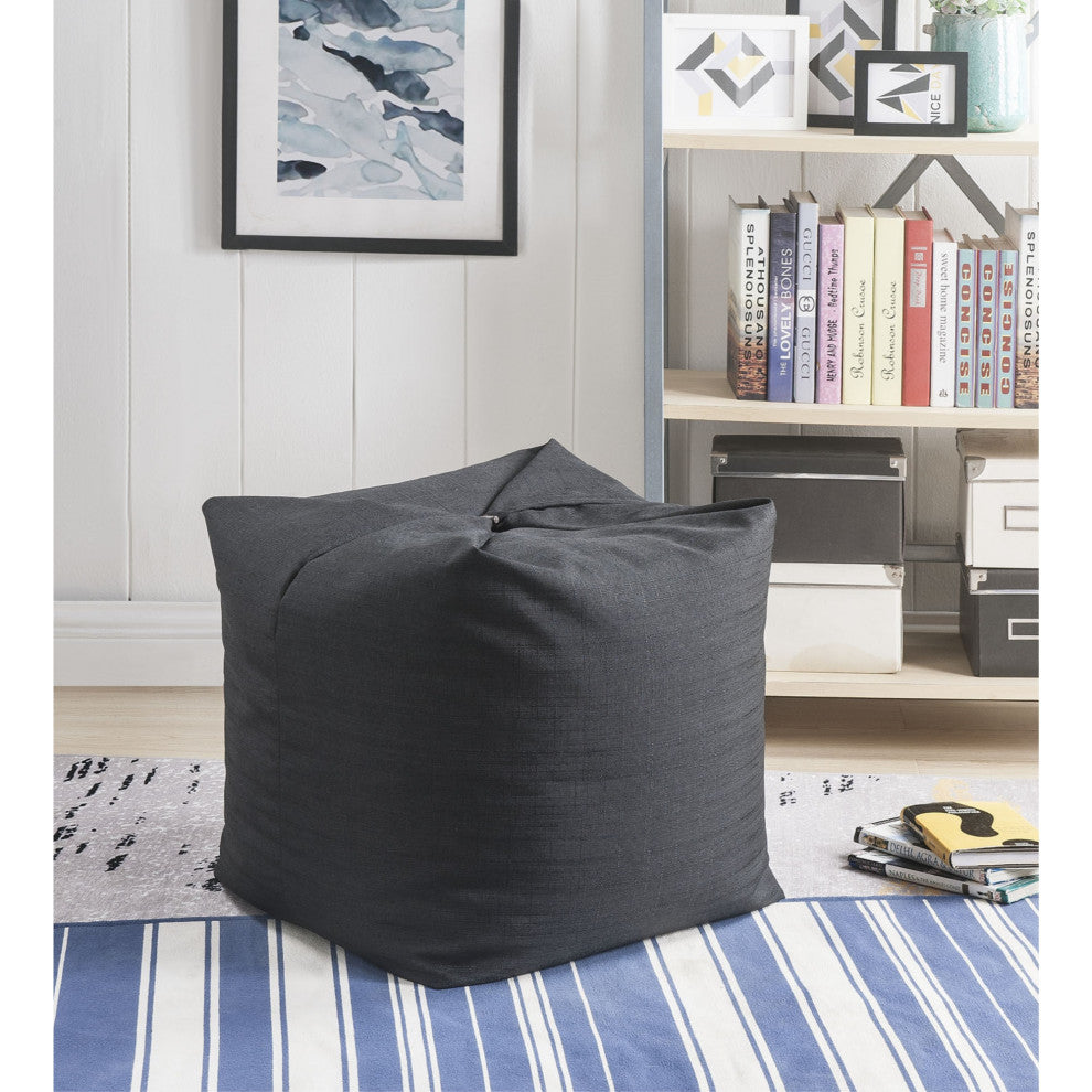 Loungie Magic Pouf Beanbag 3-in-1 Ottoman/Chair/Floor Pillow, Black Linen