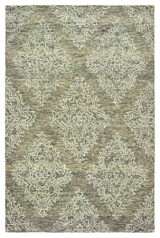 5" x 8" Khaki and White Damask Area Rug