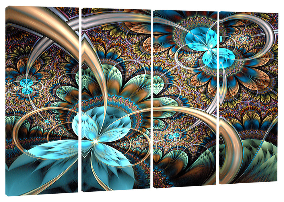 "Light Blue Fractal Flower" Digital Floral Canvas Print, 4 Panels, 48"x28"