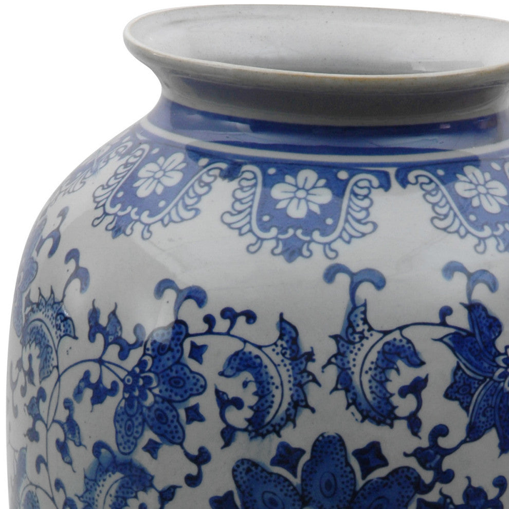 14" Floral Blue and White Porcelain Tung Chi Vase