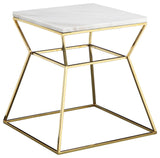 Gold Geo Marble Top Side Table, White