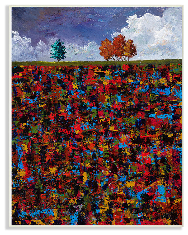 Abstract Texture Autumn Trees in the Sky Oversized Wall Plaque Art, 12.5"x18.5"