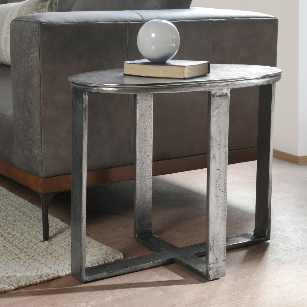 Flores 27" Industrial Oval Nickel End Table