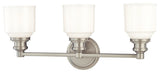 Windham 3-Light Bath and Vanity With Opal Glossy Glass Shade, Satin Nickel