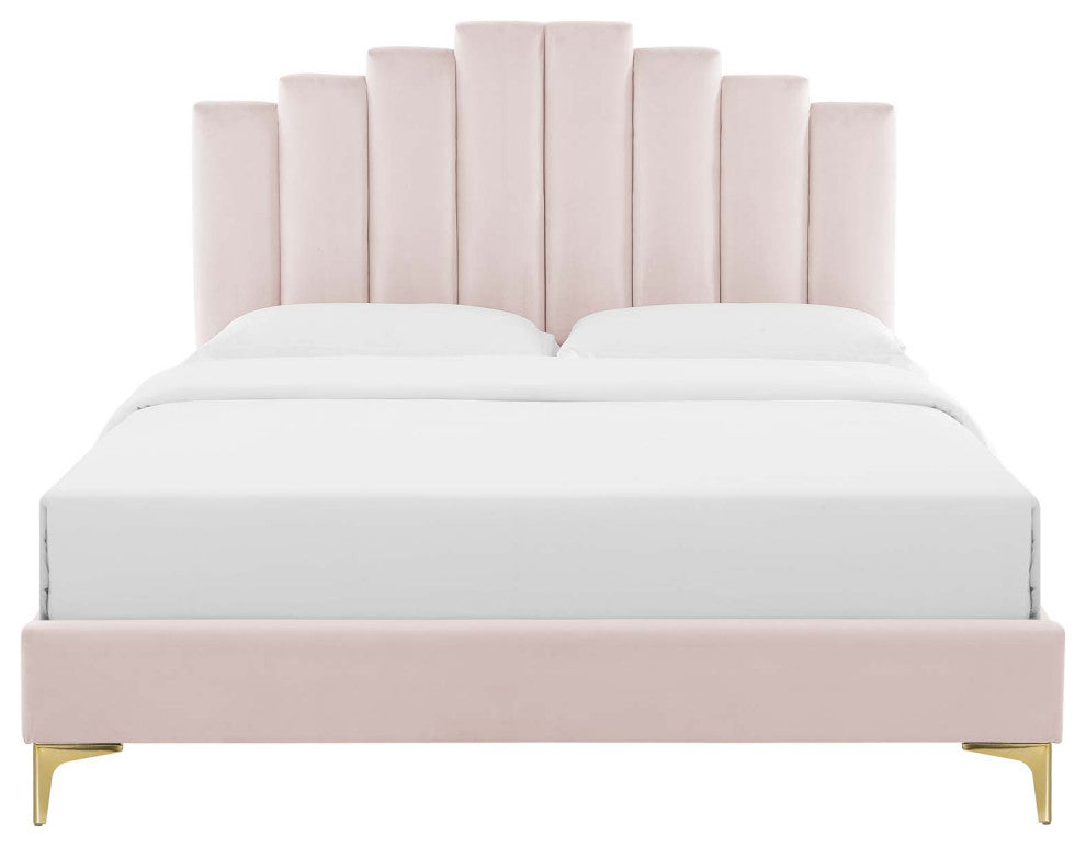 Elise Queen Performance Velvet Platform Bed MOD-6693-PNK