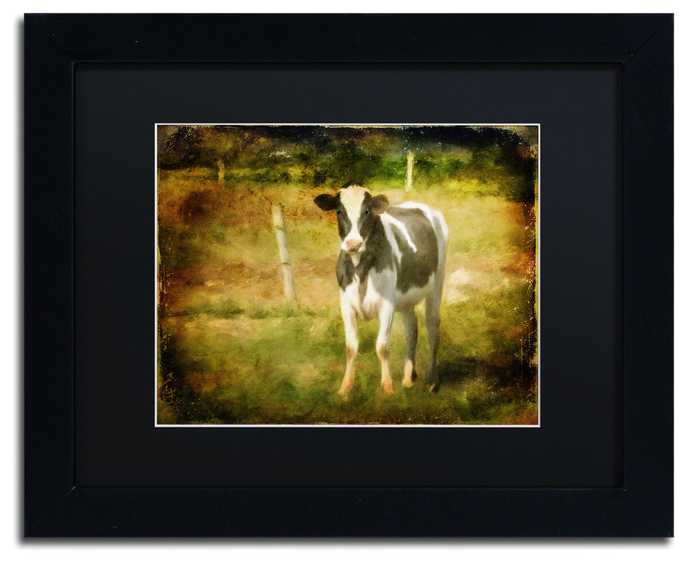 Lois Bryan 'Handsome Holstein' Art, Black Frame, Black Matte, 14"x11"