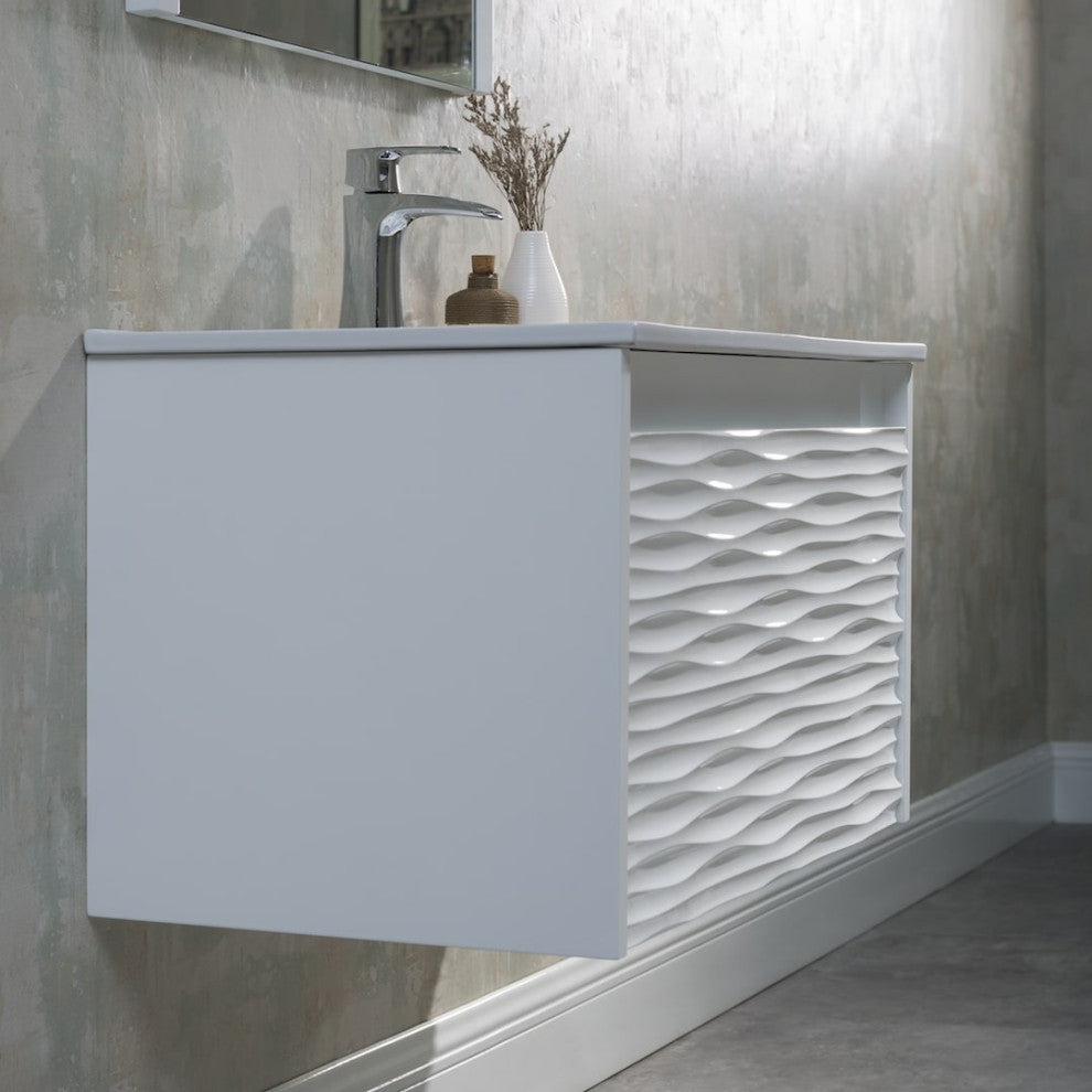 Floating Wall Mount Bathroom Vanity Set, Glossy White, 30" With Sink Only