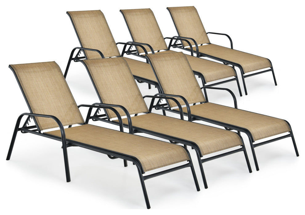 Costway 6PCS Patio Lounge Chair Chaise Adjustable Recliner Stack No Assembly