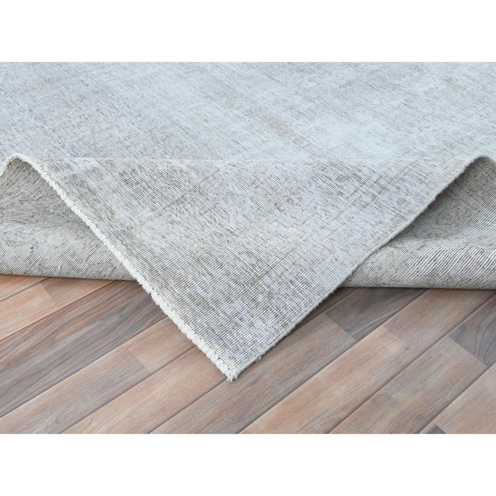 Light Gray, Hand Knotted Vintage Persian Tabriz, Worn Wool Rug, 7'0"x10'2"