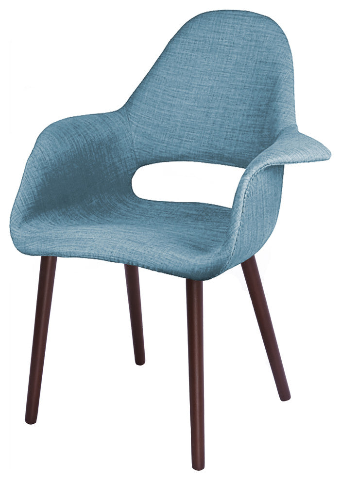 Designer Modern Upholstered Fabric Dark Wooden Leg Living Room Dining Chair, Blue