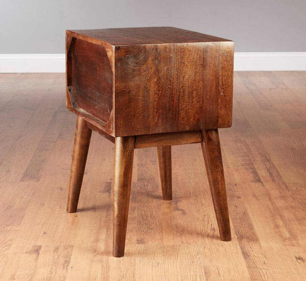 Two Drawer Mid Century Chest, Pecan Finish