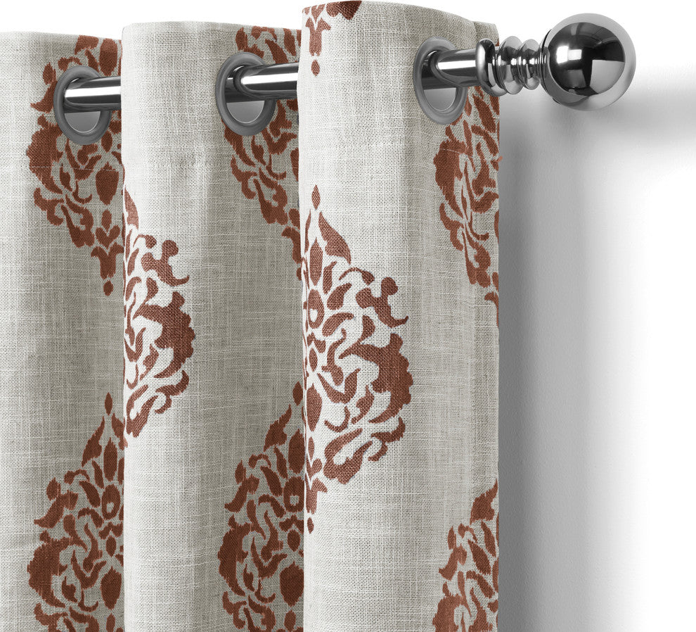Navara Medallion Room Darkening Window Curtain, Cinnamon Red, 52"x95"