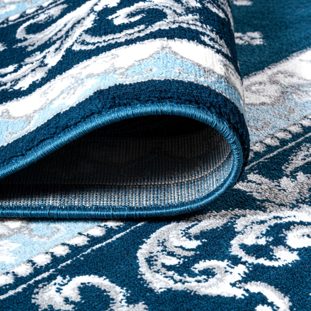 Acanthus French Border, Navy/Blue, 3'x5'