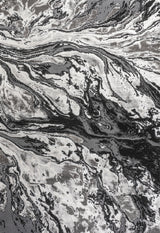 Swirl Marbled Abstract Area Rug, Black/Ivory, 8 X 10