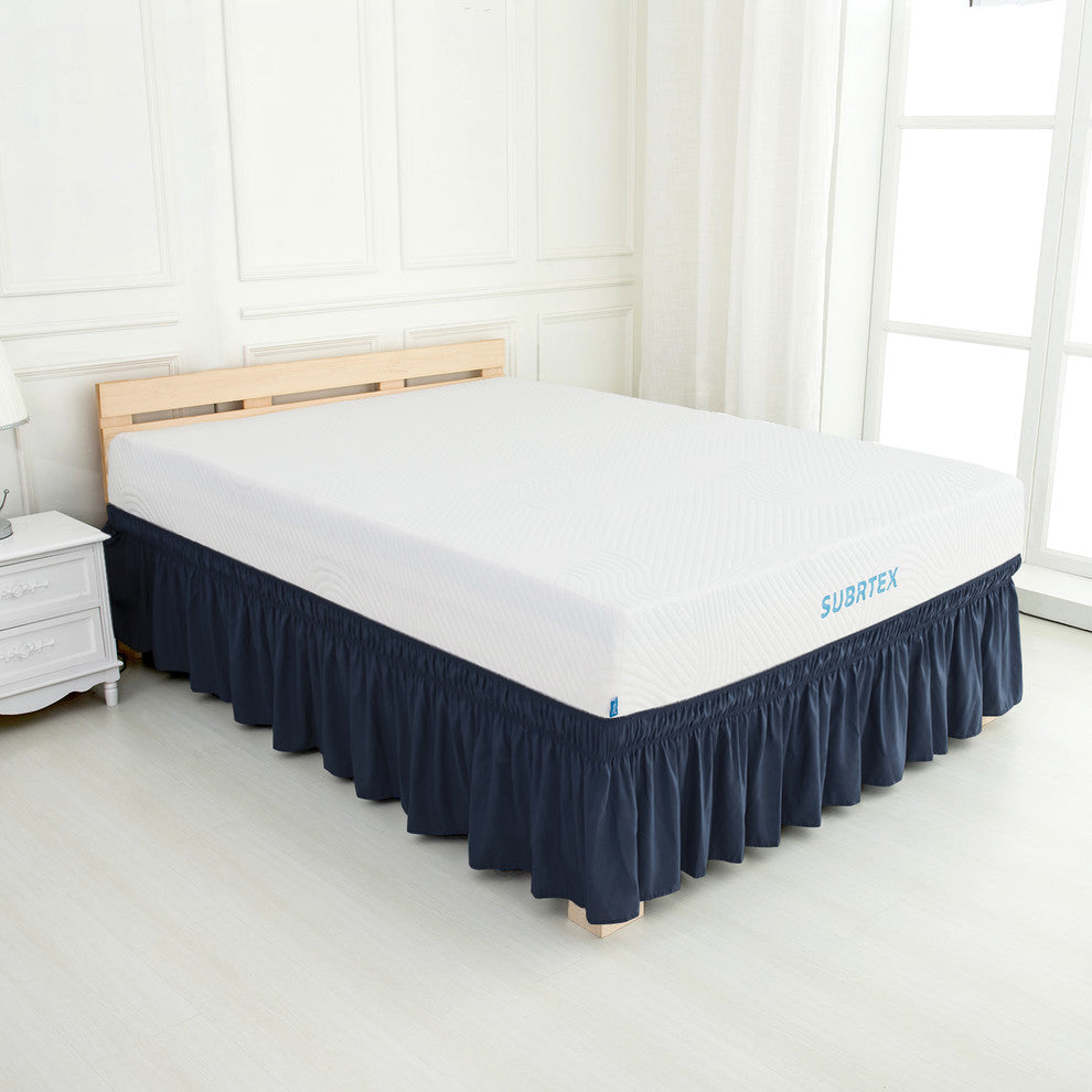 Subrtex Wrap Around Soft Fabric Bed Skirt, Navy-Bed Skirt, Twin