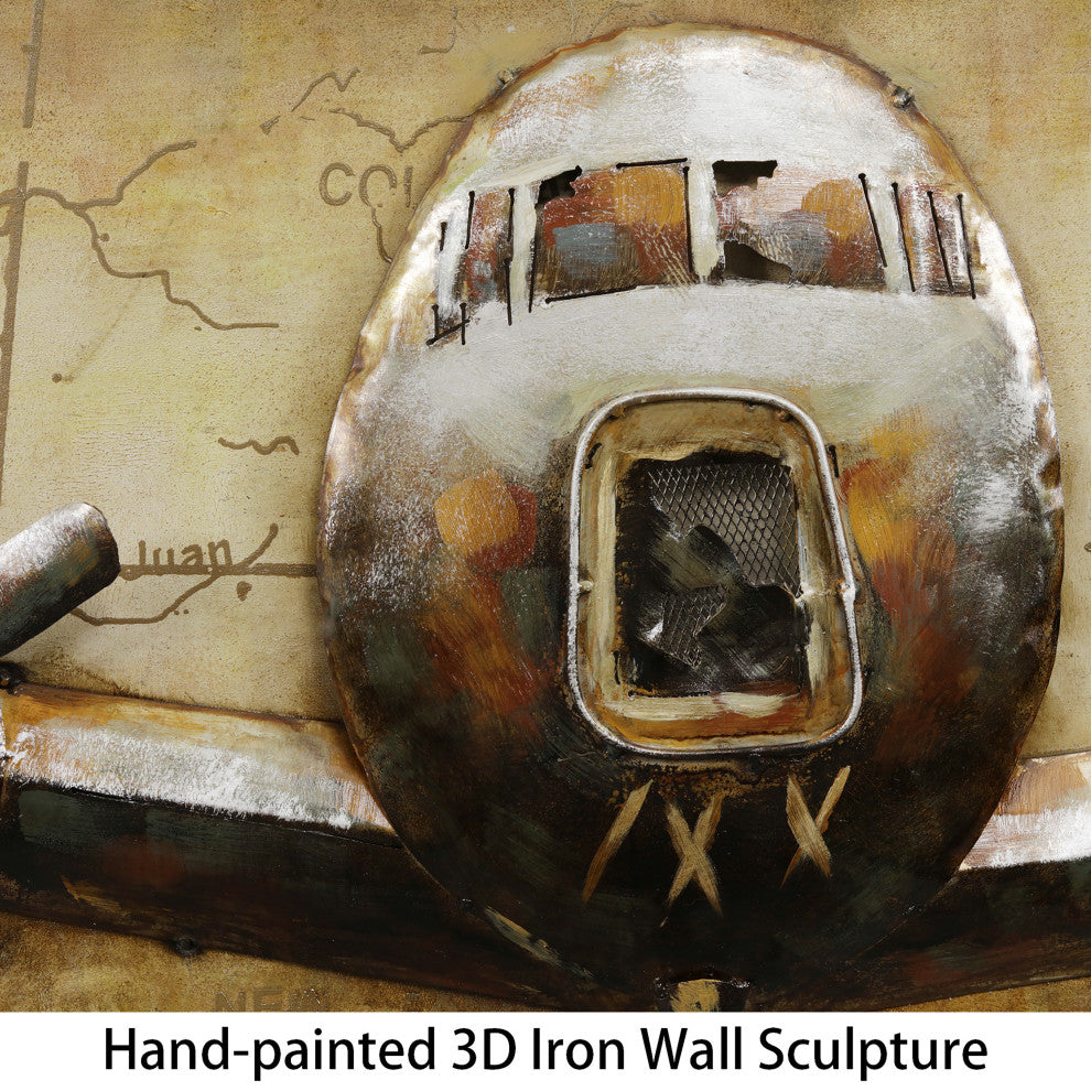 "Airplane" Mixed Media Iron Hand Painted Dimensional Wall Art, 24"x72"