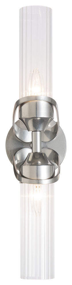 Bow 2-Light Bath Sconce, Sterling Finish, Clear Fluted Glass