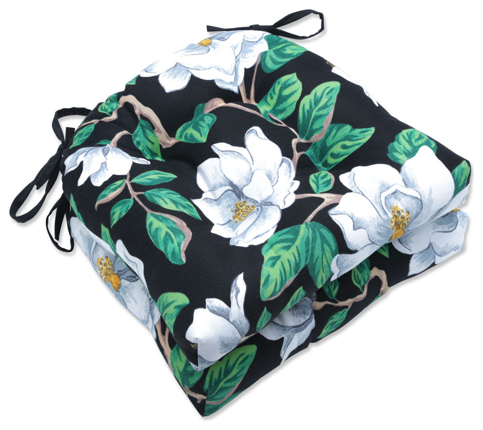 Pillow Perfect Magnolia Black Reversible Chair Pad, Set of 2