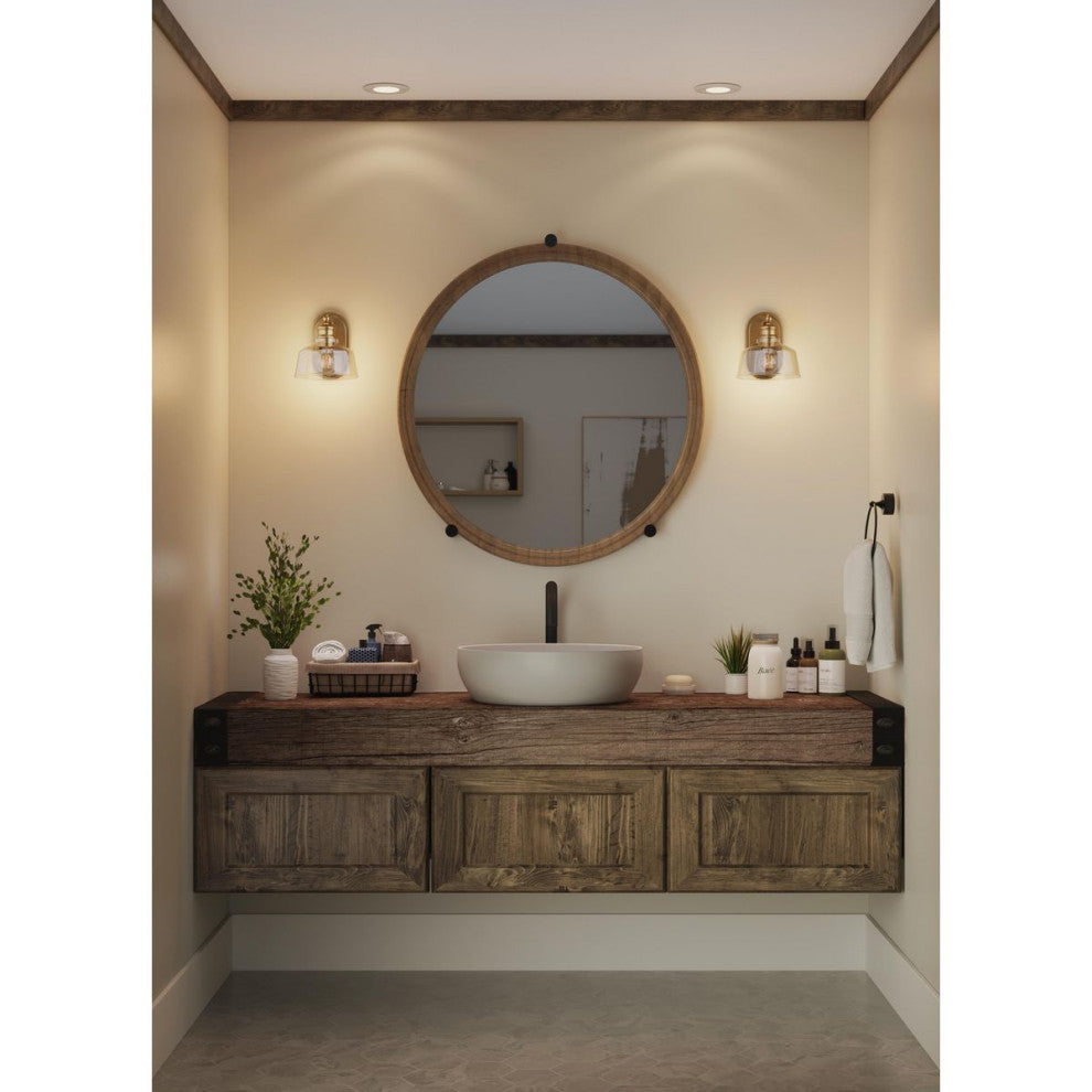 Singleton 1-Light 7.62" Vintage Brass Farmhouse Vanity Light, Clear Glass Shade