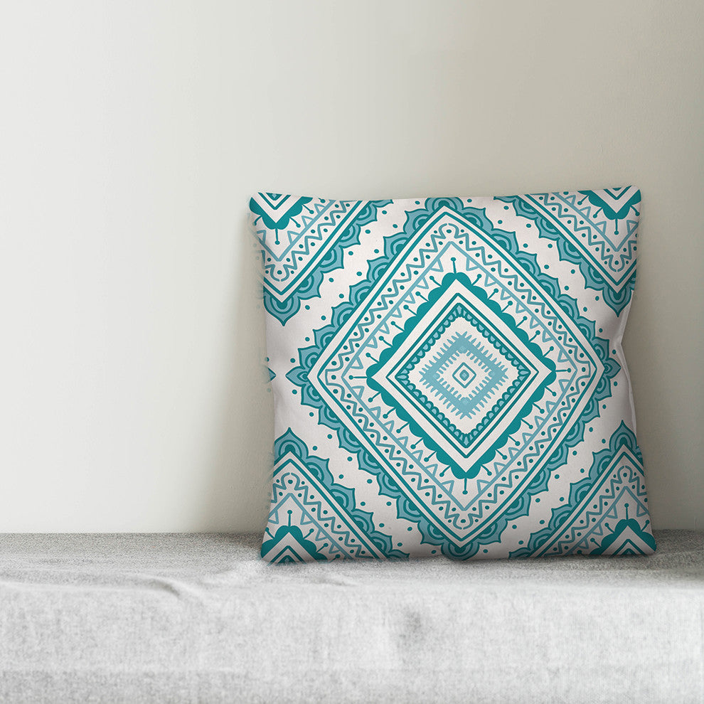 Teal Diamond Mandala 18x18 Throw Pillow