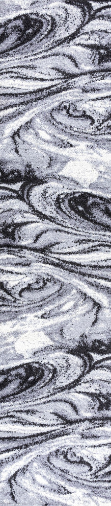 Viscon Abstract Marble Contemporary Light Gray/Black 2 ft. x 8 ft. Runner Rug