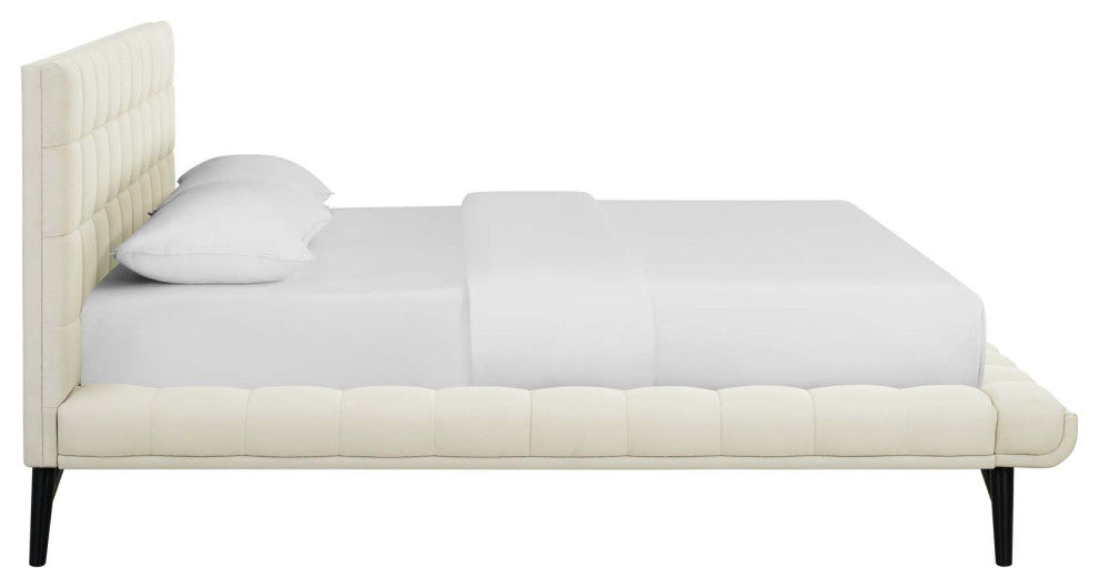 Ivory Julia Queen Biscuit Tufted Upholstered Fabric Platform Bed