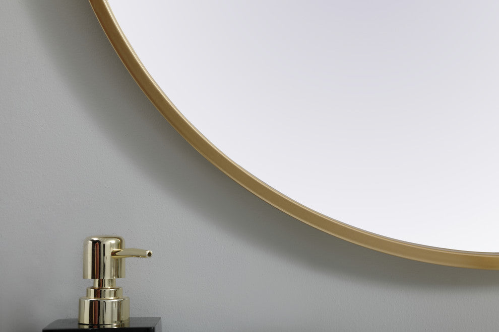 Metal Frame Oval Mirror 24X36 Inch, Brass