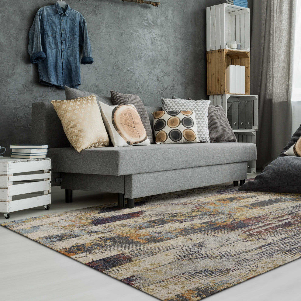 HomeRoots 7' Round Champagne Abstract Indoor Area Rug