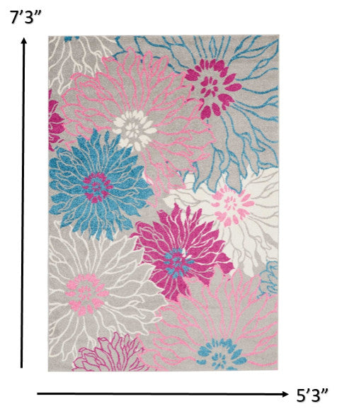 5' X 7' Gray Floral Dhurrie Area Rug