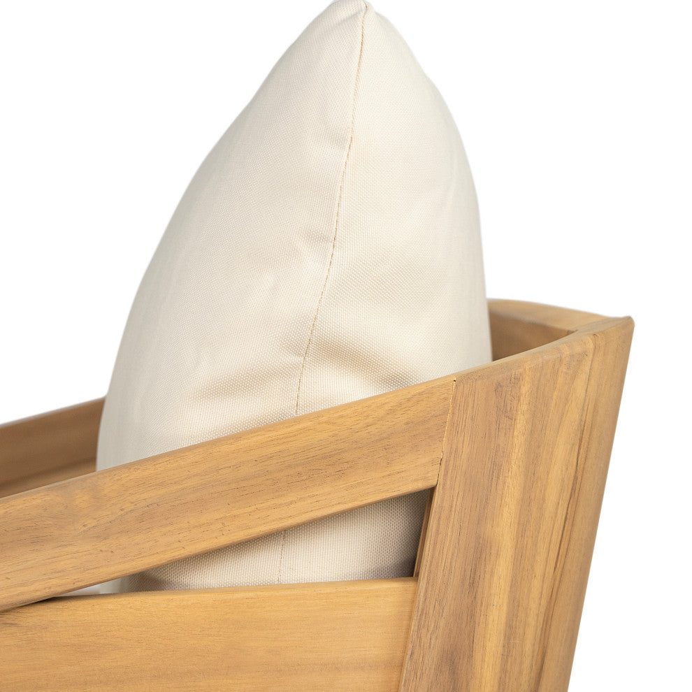 GDF Studio Outdoor Acacia Wood Club Chair with Waterproof Cushions, Teak Finish/Beige Cushion, Single