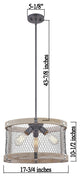 Rustic Wood In Oak Color 3-Light Pendant, No Bulbs