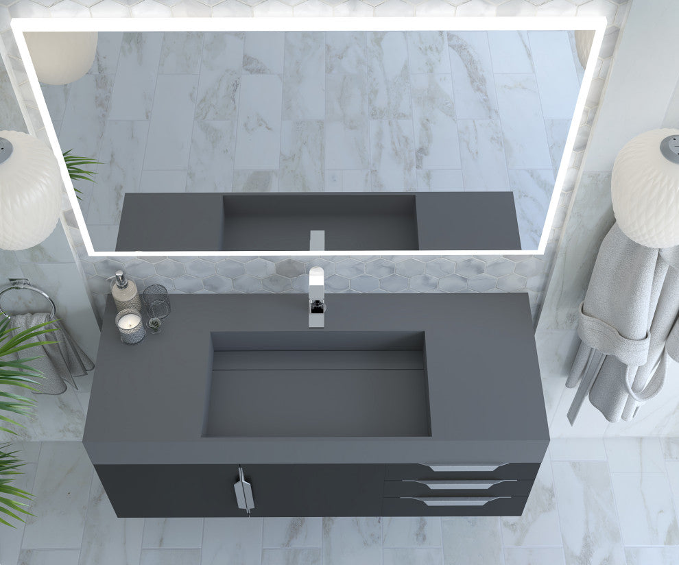 CastelloUSA Amazon 48" Wall Mounted Vanity Set, Black, Gray Top, Chrome Handles