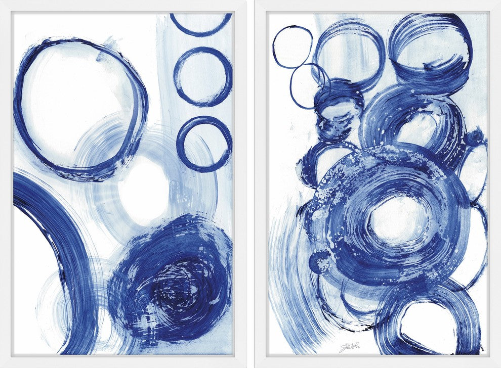 Painted Blue Circles Diptych, 24x18