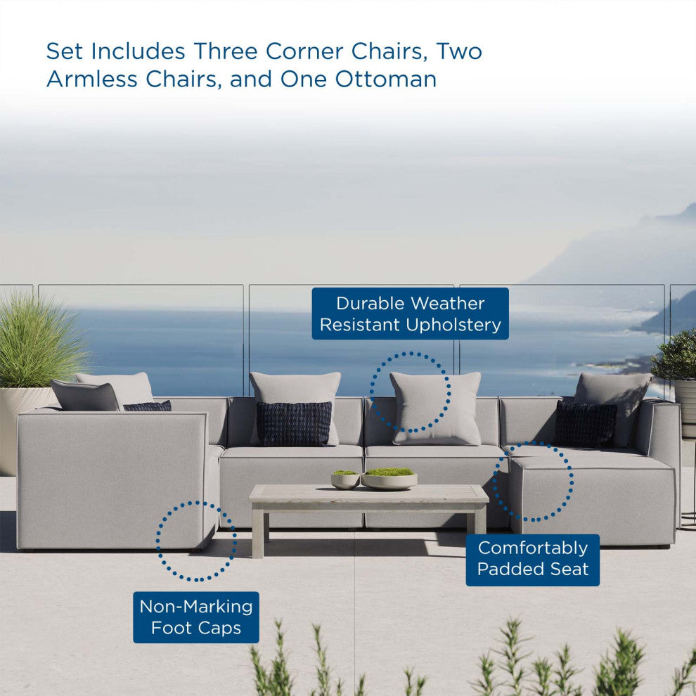 Lounge Sectional Sofa Set, Fabric, Gray, Modern, Outdoor Patio Cafe Bistro