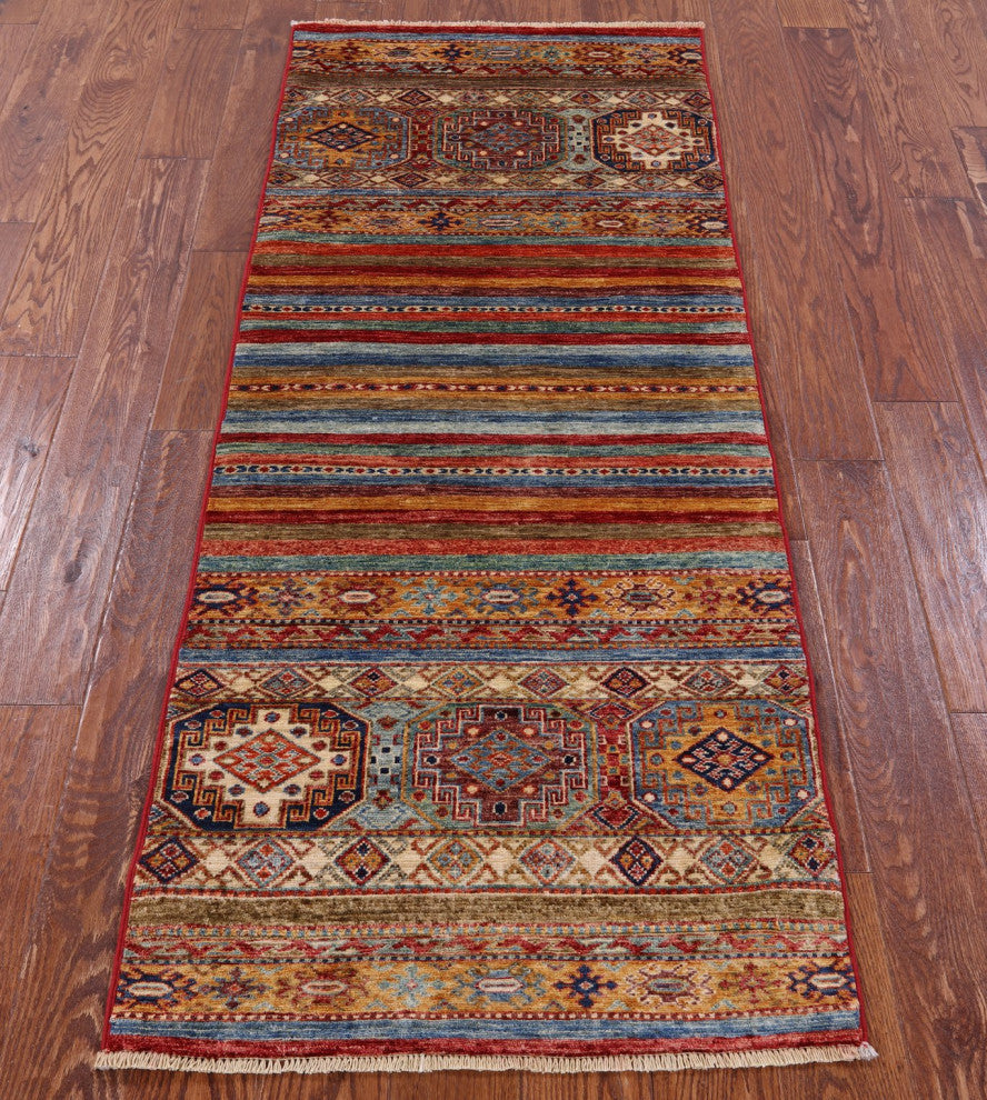 2' 6" X 6' 4" Runner Hand-Knotted Khorjin Super Kazak Wool Rug Q11028