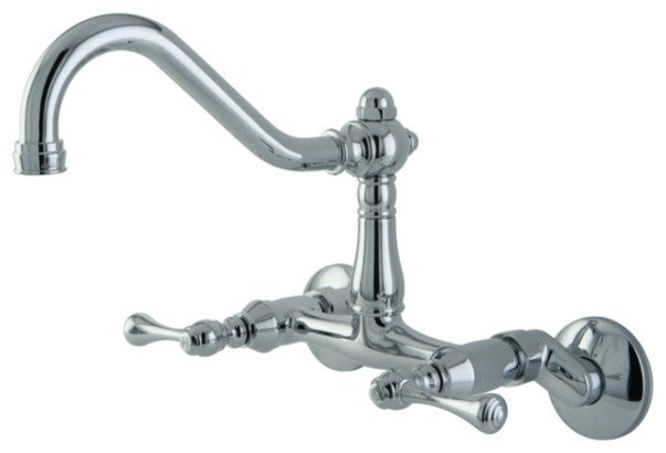 Polished Chrome Vintage Double Handle Wall Mount Kitchen Faucet KS3221BL
