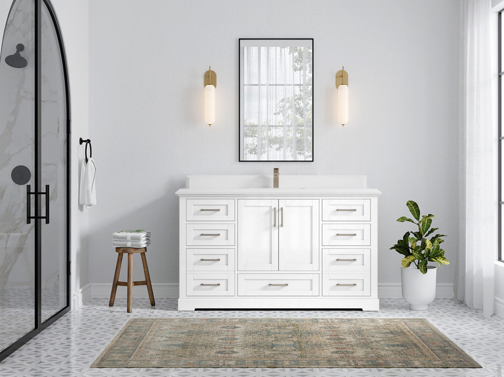 Boston 60 Single Bathroom Vanity in White 1.5" White Quartz