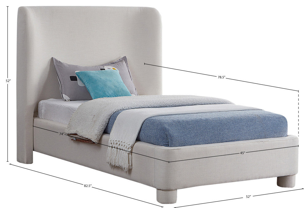 Penny Bed, Cream, Twin, Linen Textured Fabric