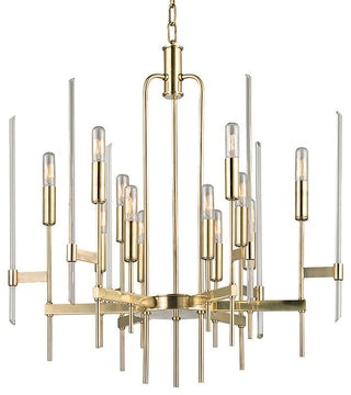 Bari, Twelve Light Chandelier, Aged Brass Finish, Clear Glass