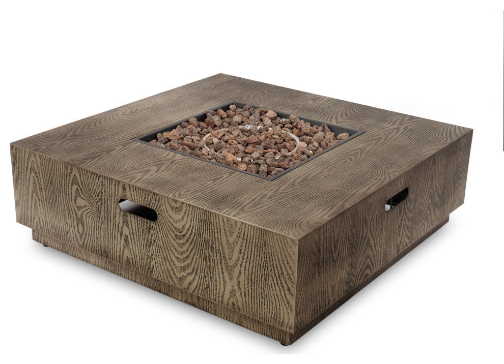 Jasmine Outdoor 50,000 BTU Square Fire Pit, No Tank Holder, Brown Wood Pattern