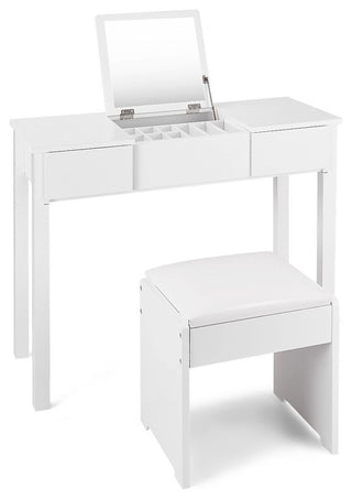 Modern Style Makeup Dressing Table Set Vanity With Cell Storage Box, White