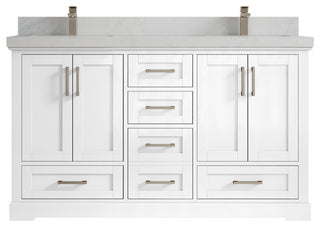 Boston 60 Double Bathroom Vanity in White 2" Carrara Quartz