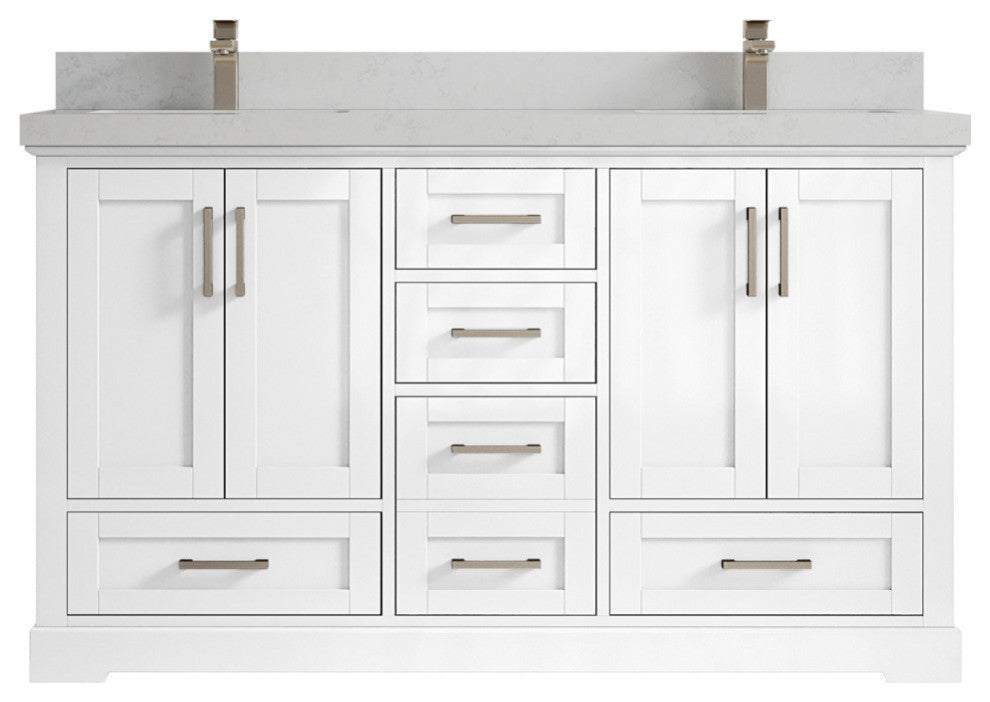 Boston 60 Double Bathroom Vanity in White 2" Carrara Quartz