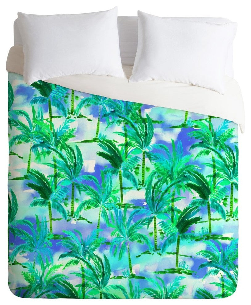 Amy Sia Palm Tree Blue Green Duvet Cover, Queen