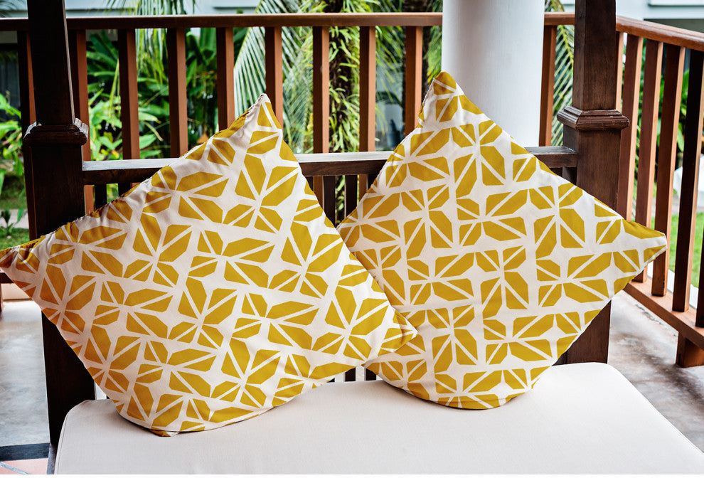 Kaleidoscope Graffiti Indoor/Outdoor Throw Pillow, Mustard, 18"x18"