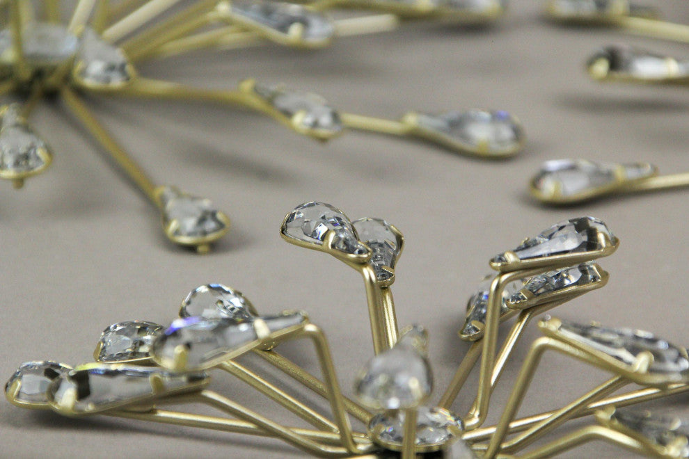 Set of 3 Gold Tone Teardrop Starburst Rhinestone Jeweled Metal Wall Art Hanging