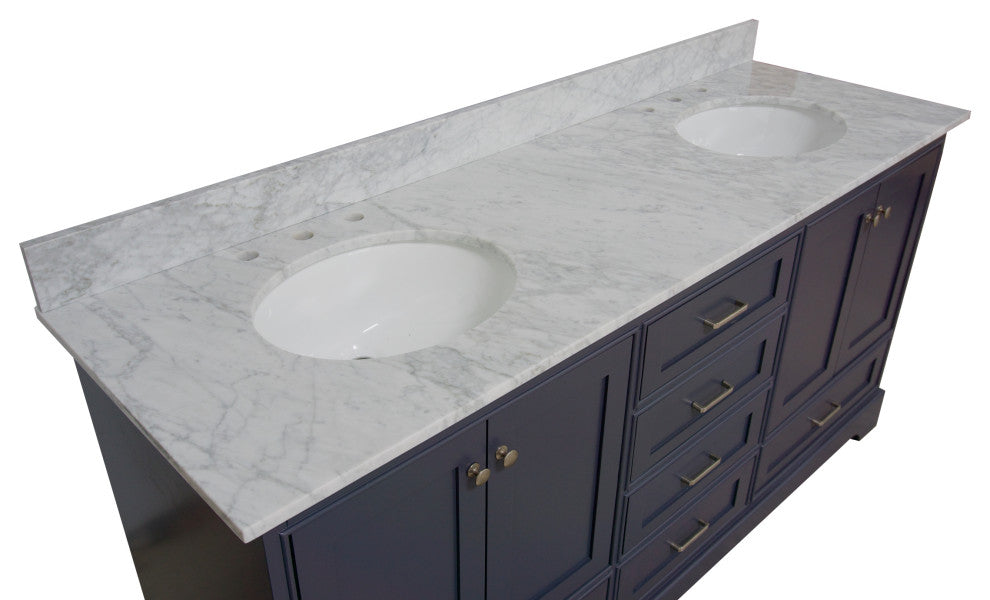 Harper 72" Double Bathroom Vanity, Marine Gray, Carrara Marble