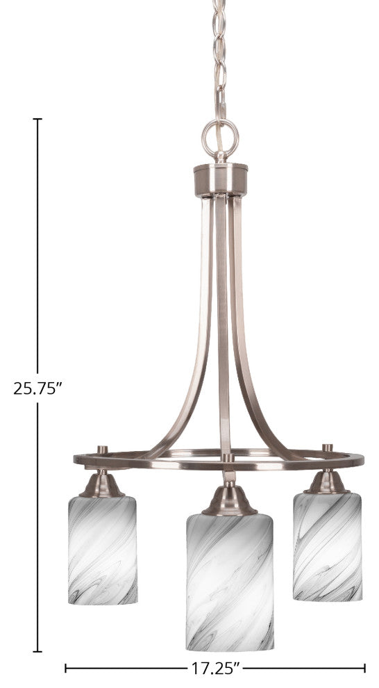 Paramount Downlight 3-Light Chandelier, Brushed Nickel, 4" Onyx Swirl Glass