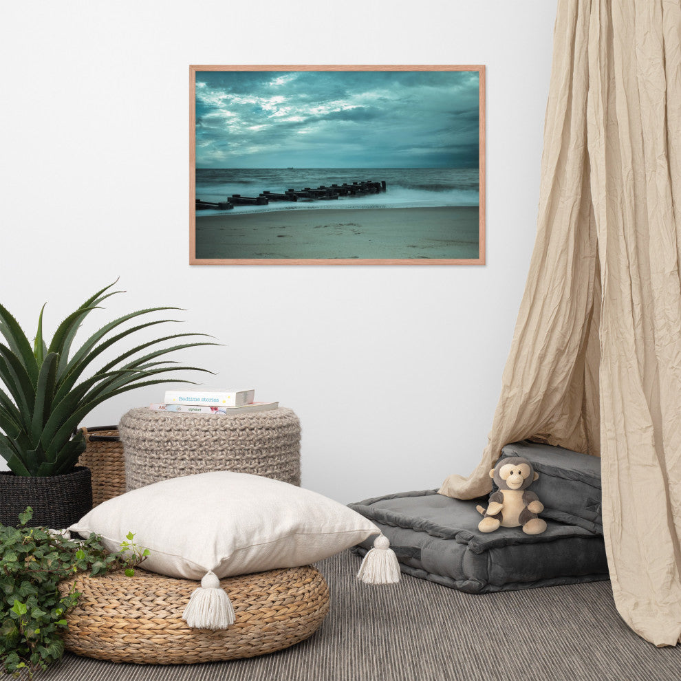 Blue Morning at Rehoboth Coastal Landscape Framed Photo Paper Wall Art Prints, Red Oak, 24" X 36"